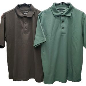 2 Grand Slam Polo Golf Shirts Mens Medium Green Brown Short Sleeve Casual